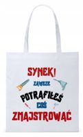 Dla Syna Syneczka Prezent Torba Eco Biała Shopper Z Nadrukiem Ze Zdjęciem