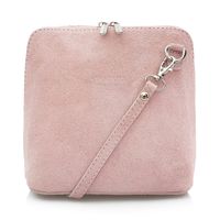 VERA PELLE torebka damska zamszowa listonoszka z paskiem V452 c.różowa