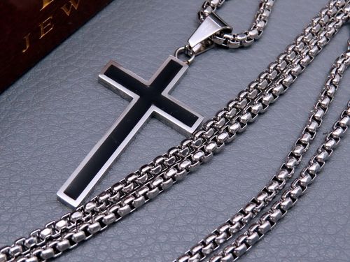 SREBRNY ŁAŃCUSZEK Z KRZYŻYKIEM STAL CHIRURGICZNA 316L SPLOT KRÓLEWSKI 60CM na Arena.pl