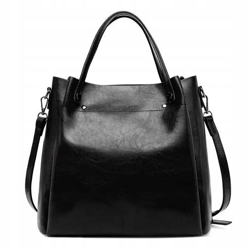 TOREBKA DAMSKA NA RAMIĘ SKÓRZANA TORBA CZARNY DO RĘKI SHOPPER PASEK na Arena.pl