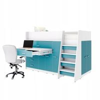 Łóżko piętrowe JSM1 antresola z biurkiem + materac K1 turkusowy