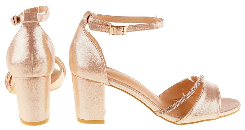 Sandały na obcasie słupku 6,5 cm. pasek szampańskie Rozmiar obuwia - 37 zdjęcie 4