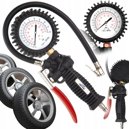 PISTOLET DO POMPOWANIA KÓŁ Z MANOMETREM 12 BAR ZAWÓR SPUSTOWY ZEGAR DUŻY XL na Arena.pl