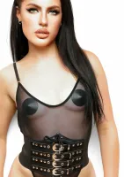 kinky diva buckled front waist cincher elastyczny pas modelujący czarny s/m