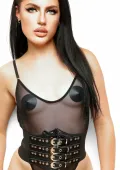 kinky diva buckled front waist cincher elastyczny pas modelujący czarny s/m