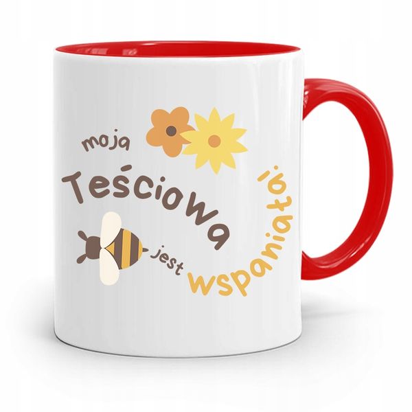 Kubek Czerwony Teściowej Moja Teściowa Wspaniała Z Nadrukiem Ze Zdjęciem zdjęcie 1