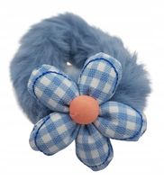 Gumka do włosów dziewczęca mocna elastyczna donut futerko kwiatek niebieska