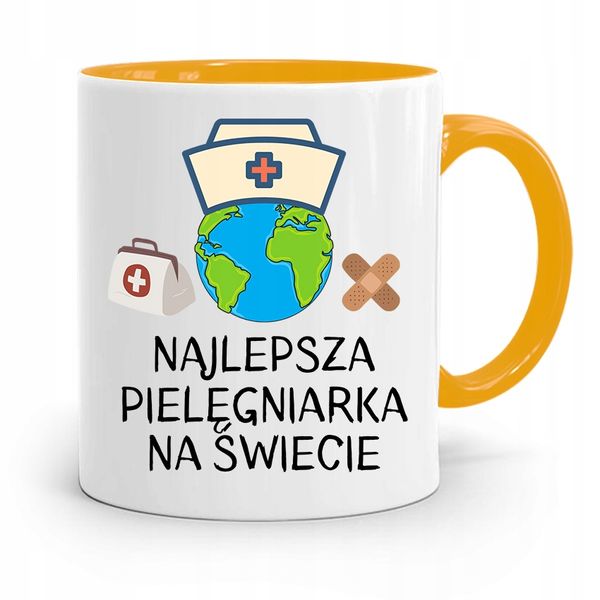 Kubek Żółty Prezent Dla Pielęgniarki Najlepsza Z Nadrukiem Ze Zdjęciem zdjęcie 1