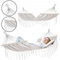 DUŻY MOCNY WYTRZYMAŁY HAMAK OGRODOWY BOHO HUŚTAWKA MILOS 2 200x100 ECRU