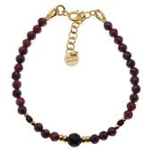 Bransoletka regulowana - Granat, Turmalin czarny, Hematyt i srebro złocone