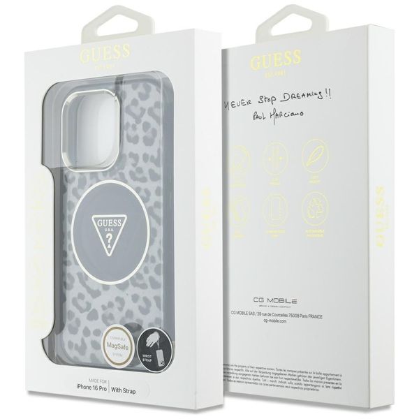 Etui Guess HC IML Leopard Triangle Cord Strap do iPhone 16 Pro MagSafe czar zdjęcie 7