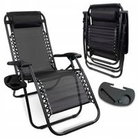 ROZKŁADANY LEŻAK OGRODOWY CZARNY DO OPALANIA Z UCHWYTEM NA PICIE WYTRZYMAŁY