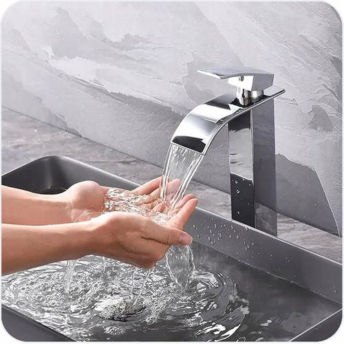 WYSOKA BATERIA UMYWALKOWA STOJĄCA NABLATOWA WODOSPAD ŁAZIENKOWA KRAN CHROM na Arena.pl