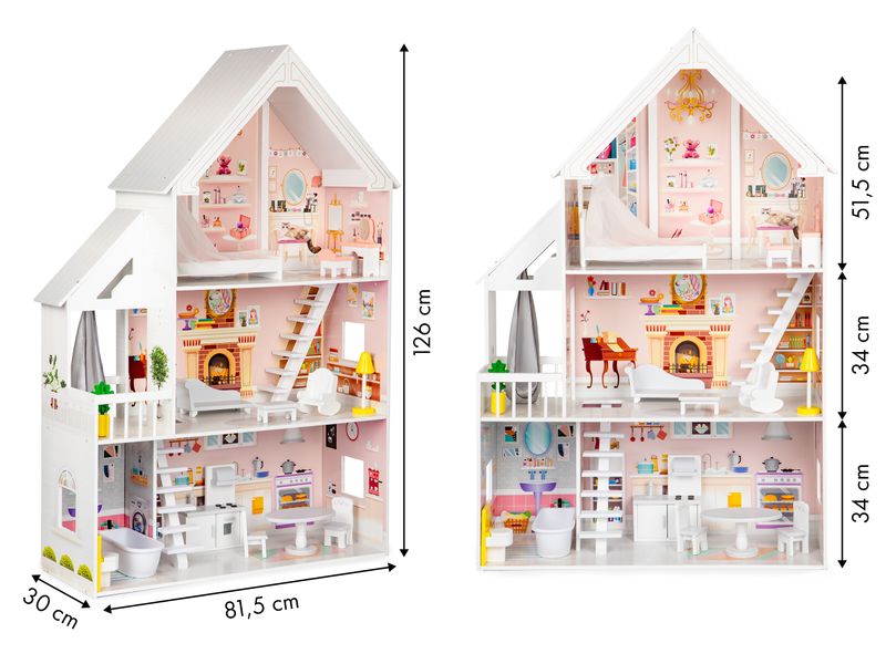 Drewniany domek dla lalek xxl Rezydencja pudrowa ECOTOYS zdjęcie 5