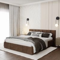 ŁÓŻKO TAPICEROWANE DO SYPIALNI 160x200 ŁÓŻKO PREMIUM Z POJEMNIKIEM BRĄZOWE