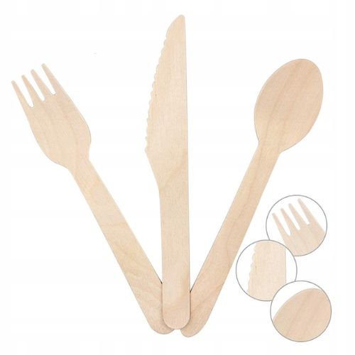 Zestaw drewnianych jednorazowych sztućców ekologicznych noże widelce na Arena.pl