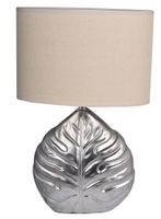 Lampa srebrna liść z beżowym abażurem mała