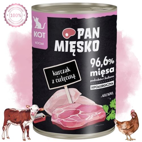 karma mokra dla kota kurczak cielęcina pan mięsko hipoalergiczna 400g kotek na Arena.pl