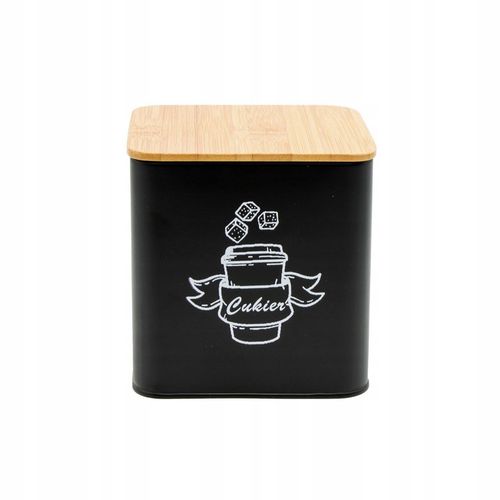 POJEMNIKI KOMPLET KAWA HERBATA CUKIER SÓL CZARNY METALOWY BAMBUS ZESTAW na Arena.pl