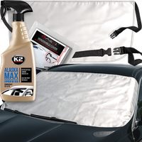 MATA OSŁONA ANTYSZRONOWA NA PRZEDNIĄ + K2 ALASKA ODMRAŻACZ DO SZYB LODU