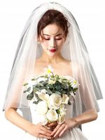 Długi Welon ślubny biały podwójny na ślub lamówka  W7