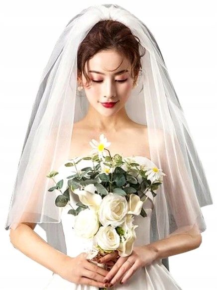 Długi Welon ślubny biały podwójny na ślub lamówka  W7 zdjęcie 1