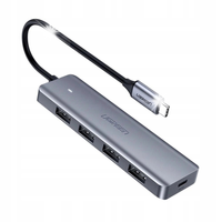 HUB Rozdzielacz USB-C - 4x USB 3.2 z portem zasilania USB-C szary
