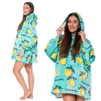 Bluza Koc Oversize Sherpa 2w1 Zielona w Cytryny Ciepła Flanela Kaptur