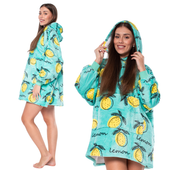 Bluza Koc Oversize Sherpa 2w1 Zielona w Cytryny Ciepła Flanela Kaptur