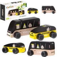 Drewniany zestaw autek. Transport miejski