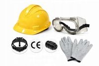 ZESTAW OCHRONNY BHP Kask Okulary Rękawice dla Elektryka Drwala Żołty