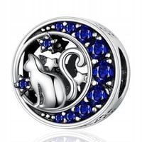 Zawieszka SREBRO 925 Charms Koralik Kotek w blasku księżyca