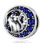 Zawieszka SREBRO 925 Charms Koralik Kotek w blasku księżyca