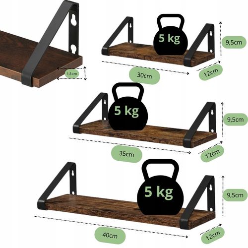 Zestaw półek ściennych wiszących rustic loft styl industrialny 3 na Arena.pl