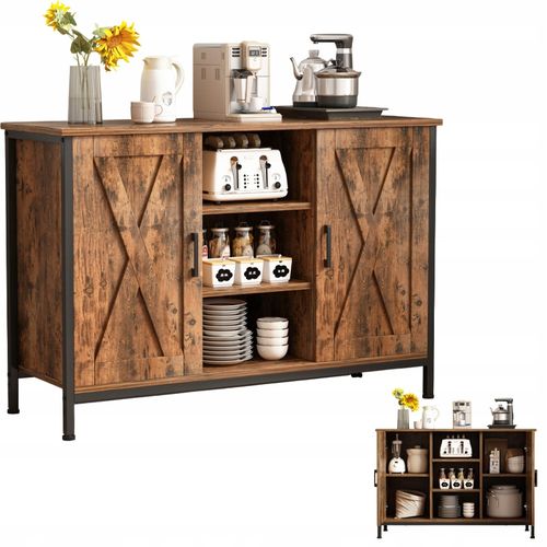 Komoda retro z otwartymi półkami vintage pojemna brązowa loft szafka na Arena.pl