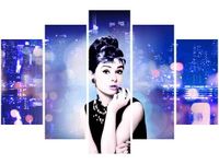 OBRAZ USTA AUDREY HEPBURN PANORAMA MIASTA NIEBIESKI