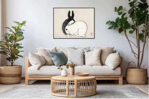 Plakat 20x15cm Black and White Rabbits, Gakan Japoński Vintage do Salonu na Arena.pl