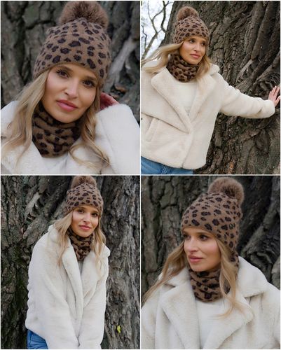 Czapka zimowa damska ciepła z POMPONEM beanie MODNA w panterkę Polska Print na Arena.pl