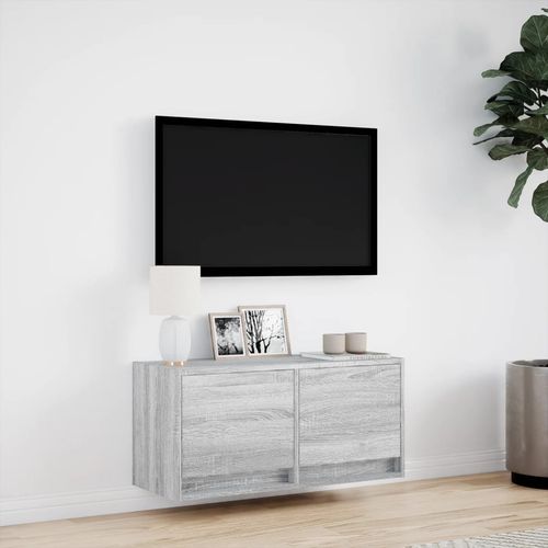 Ścienna szafka TV z LED, szary dąb sonoma, 80x31x35 cm na Arena.pl