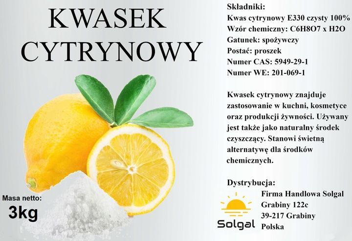 Kwas kwasek cytrynowy spożywczy E330 czysty 3kg zdjęcie 7
