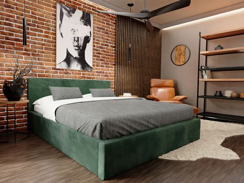 ŁÓŻKO TAPICEROWANE 140x200 ŁÓŻKO PODWÓJNE Z POJEMNIKIEM BUTELKOWA ZIELEŃ na Arena.pl