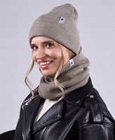 KOMPLET Czapka komin tuba damski ciepły zestaw na zimę i prezent Latte