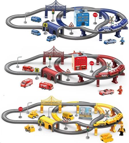 KOLEJKA ELEKTRYCZNA TORY POJAZDY MOSTY DOMKI POCIĄG WAGONY 92 elementów na Arena.pl