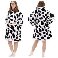 Kocobluza damska oversize koc bluza 2w1 z kapturem ciepła szlafrok futrzak czarno-biały