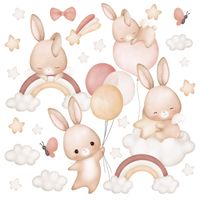 Naklejki Dla Dzieci Króliczki Gwiazdy Chmurki Balony ZESTAW 60cm x 30cm