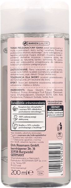 ISANA TONIK DO TWARZY PIELĘGNUJĄCY 200 ML zdjęcie 2