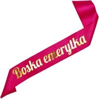 Boska Emerytka - różowa szarfa ze złotym napisem