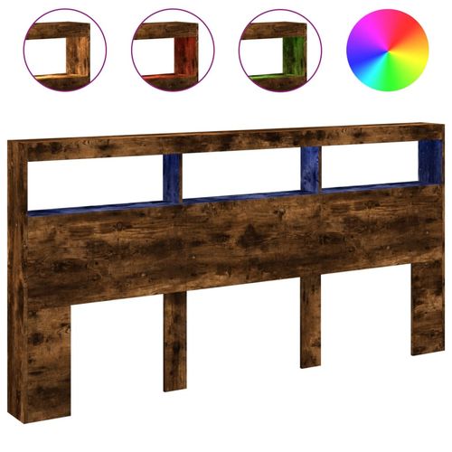 Zagłówek z półkami i LED, przydymiony dąb, 200x17x102 cm na Arena.pl