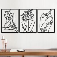Dekoracja ścienna metalowa kobieta line art 4szt czarna salon łazienka dom