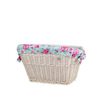 Wiklinowy Wybielany Kosz na Rower Kosz Rowerowy z Obszyciem i Paskami Skórzanymi 46x34 H23/28 cm